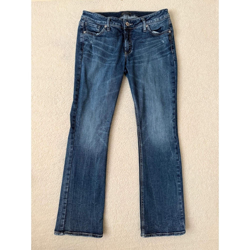 Silver Jeans Co. Bootcut Jeans Womens 31 Blue Med Wash Mid Rise Distressed Denim